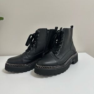 Vince Cumuto Mindinta Chain Trim Combat Boot - Black Leather - Women’s 9